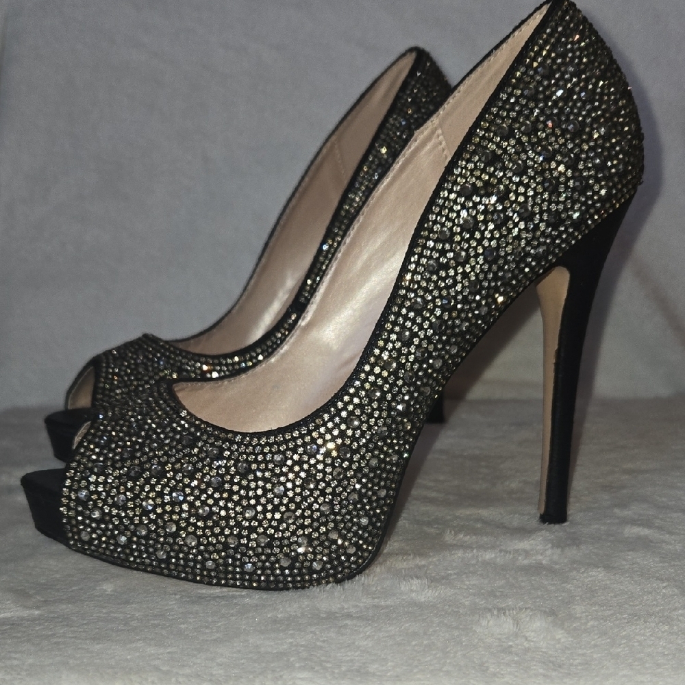 De Blossom 8 Peep Toe 5" Stiletto RHINESTONE YEAR ROUND SHOWSTOPPERS Sexy Shiney - Picture 8 of 11